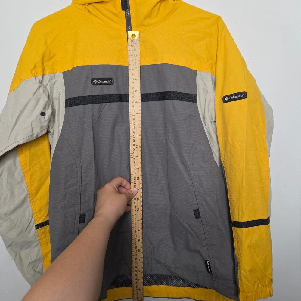 Columbia Kids Yellow Grey Colorblock Packable‎ Windbreaker Jacket Size 14/16 XL